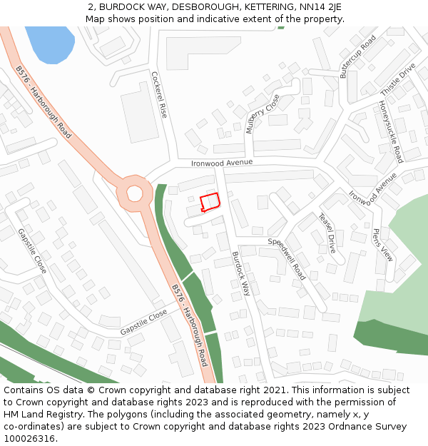 2, BURDOCK WAY, DESBOROUGH, KETTERING, NN14 2JE: Location map and indicative extent of plot