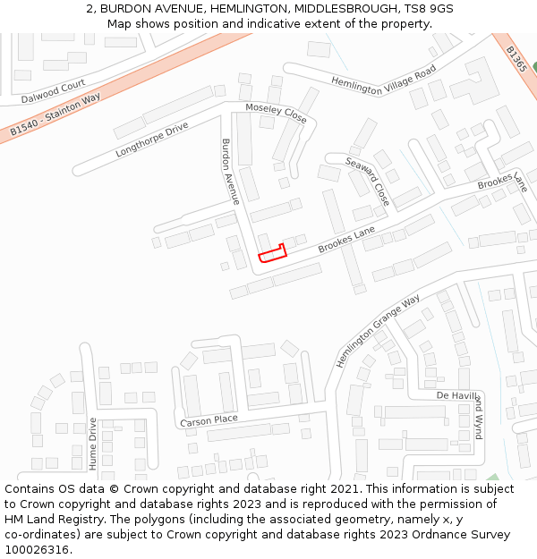 2, BURDON AVENUE, HEMLINGTON, MIDDLESBROUGH, TS8 9GS: Location map and indicative extent of plot