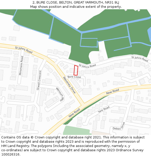 2, BURE CLOSE, BELTON, GREAT YARMOUTH, NR31 9LJ: Location map and indicative extent of plot