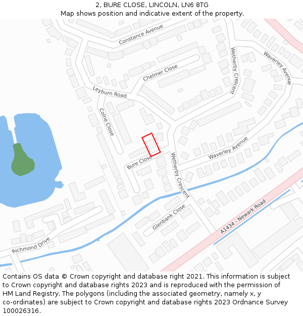 2, BURE CLOSE, LINCOLN, LN6 8TG: Location map and indicative extent of plot
