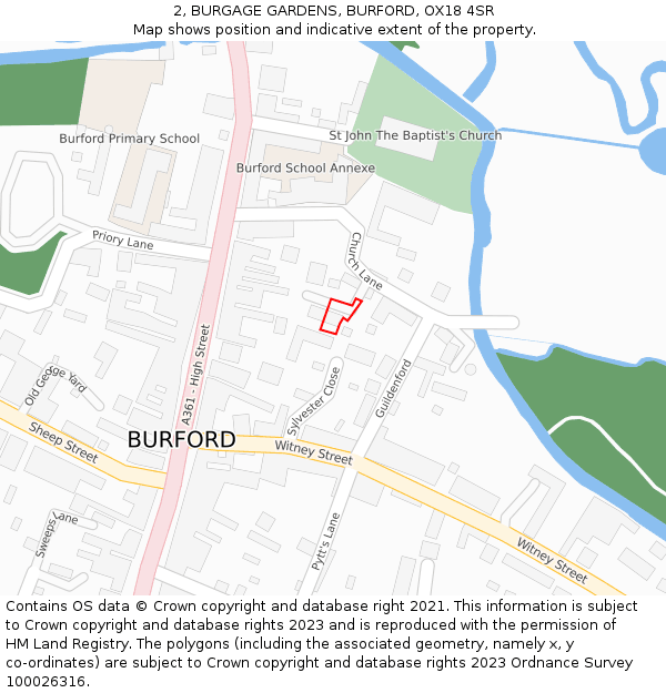 2, BURGAGE GARDENS, BURFORD, OX18 4SR: Location map and indicative extent of plot