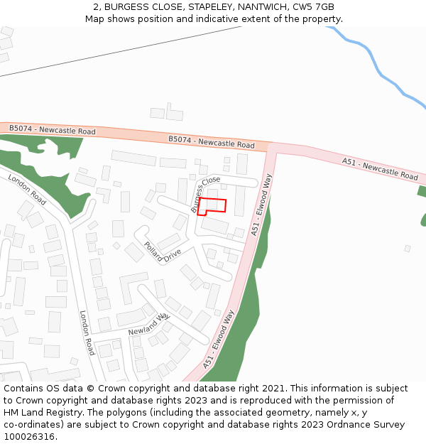 2, BURGESS CLOSE, STAPELEY, NANTWICH, CW5 7GB: Location map and indicative extent of plot