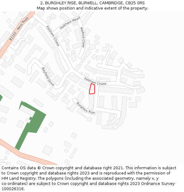 2, BURGHLEY RISE, BURWELL, CAMBRIDGE, CB25 0RS: Location map and indicative extent of plot