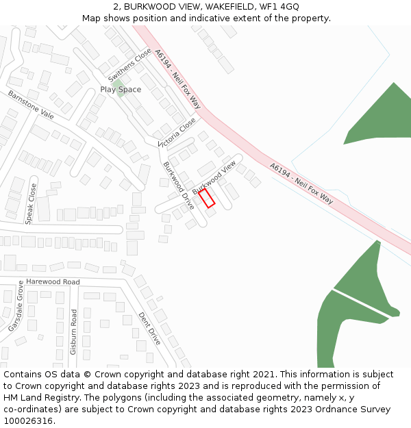 2, BURKWOOD VIEW, WAKEFIELD, WF1 4GQ: Location map and indicative extent of plot