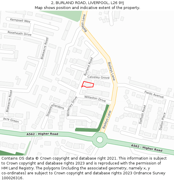 2, BURLAND ROAD, LIVERPOOL, L26 9YJ: Location map and indicative extent of plot