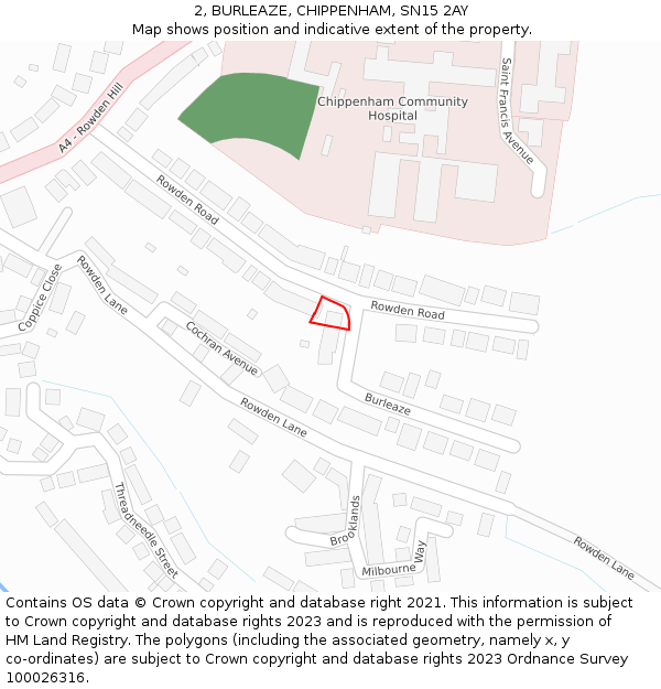 2, BURLEAZE, CHIPPENHAM, SN15 2AY: Location map and indicative extent of plot