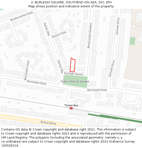 2, BURLEIGH SQUARE, SOUTHEND-ON-SEA, SS1 3PH: Location map and indicative extent of plot