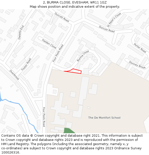 2, BURMA CLOSE, EVESHAM, WR11 1GZ: Location map and indicative extent of plot