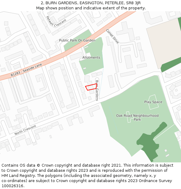 2, BURN GARDENS, EASINGTON, PETERLEE, SR8 3JR: Location map and indicative extent of plot