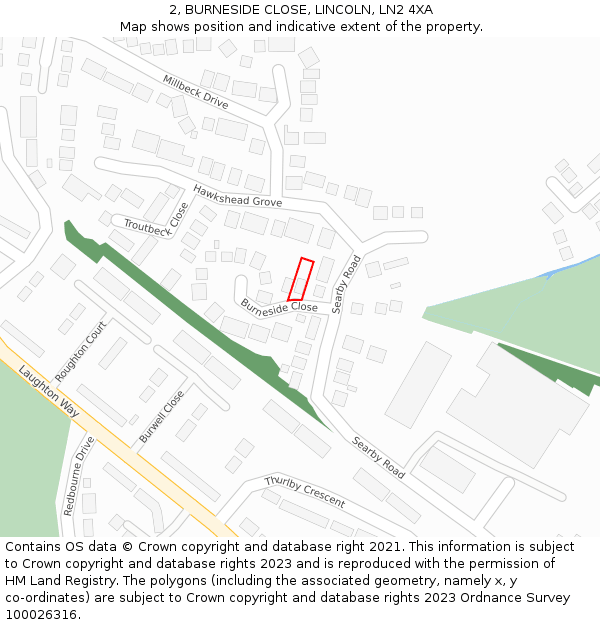 2, BURNESIDE CLOSE, LINCOLN, LN2 4XA: Location map and indicative extent of plot