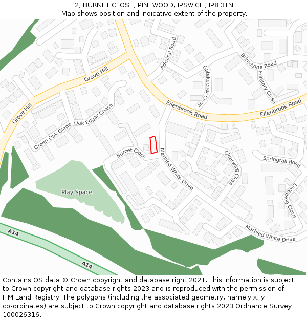 2, BURNET CLOSE, PINEWOOD, IPSWICH, IP8 3TN: Location map and indicative extent of plot