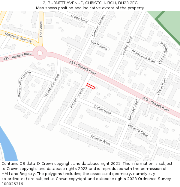 2, BURNETT AVENUE, CHRISTCHURCH, BH23 2EG: Location map and indicative extent of plot