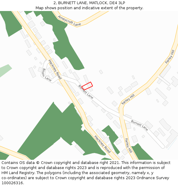 2, BURNETT LANE, MATLOCK, DE4 3LP: Location map and indicative extent of plot