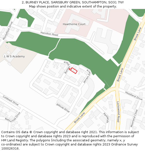 2, BURNEY PLACE, SARISBURY GREEN, SOUTHAMPTON, SO31 7NY: Location map and indicative extent of plot