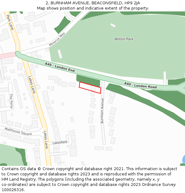 2, BURNHAM AVENUE, BEACONSFIELD, HP9 2JA: Location map and indicative extent of plot