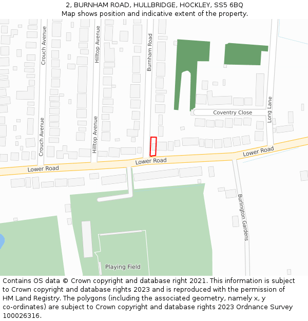 2, BURNHAM ROAD, HULLBRIDGE, HOCKLEY, SS5 6BQ: Location map and indicative extent of plot