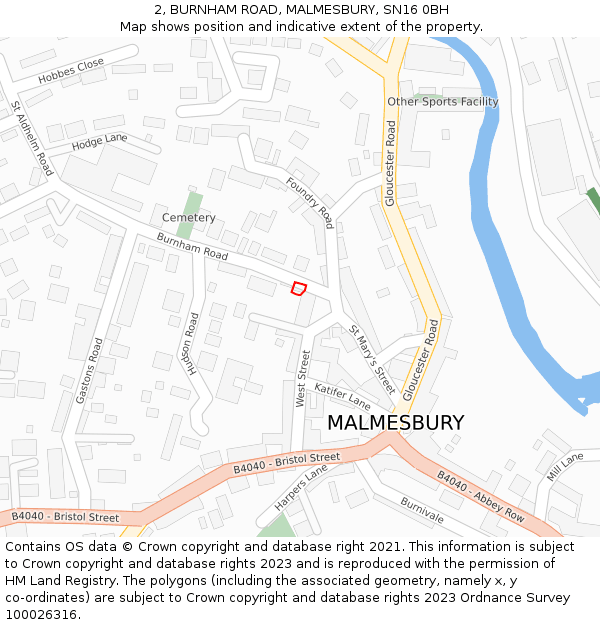 2, BURNHAM ROAD, MALMESBURY, SN16 0BH: Location map and indicative extent of plot