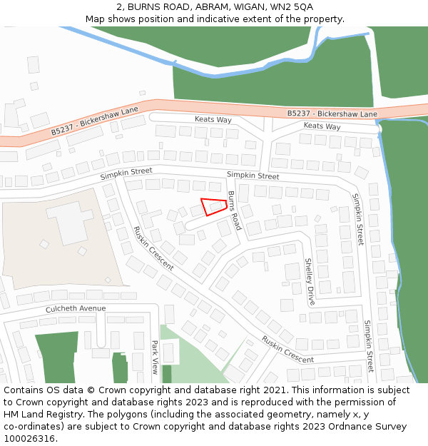 2, BURNS ROAD, ABRAM, WIGAN, WN2 5QA: Location map and indicative extent of plot