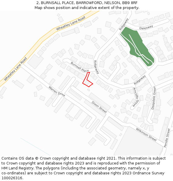 2, BURNSALL PLACE, BARROWFORD, NELSON, BB9 8RF: Location map and indicative extent of plot