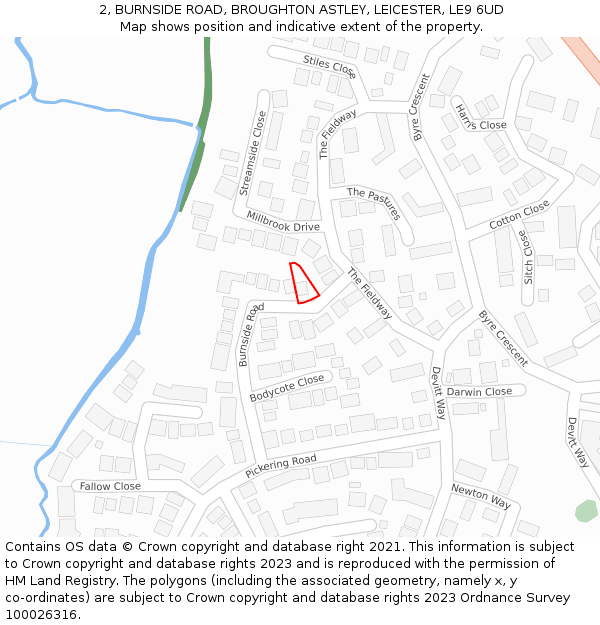2, BURNSIDE ROAD, BROUGHTON ASTLEY, LEICESTER, LE9 6UD: Location map and indicative extent of plot