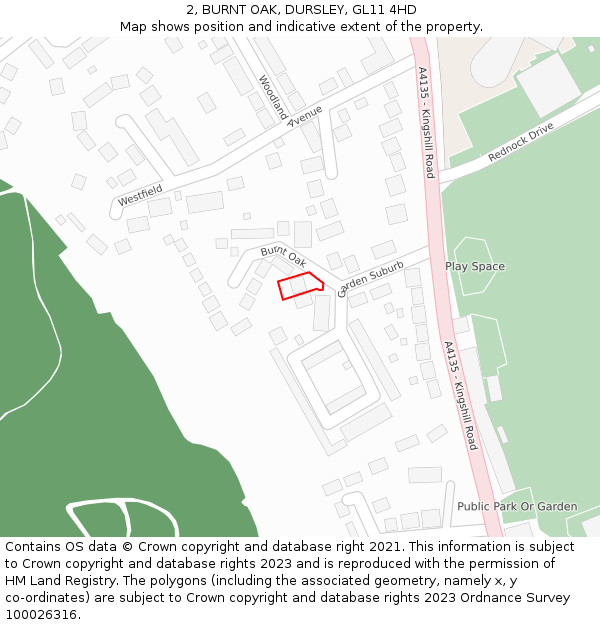 2, BURNT OAK, DURSLEY, GL11 4HD: Location map and indicative extent of plot