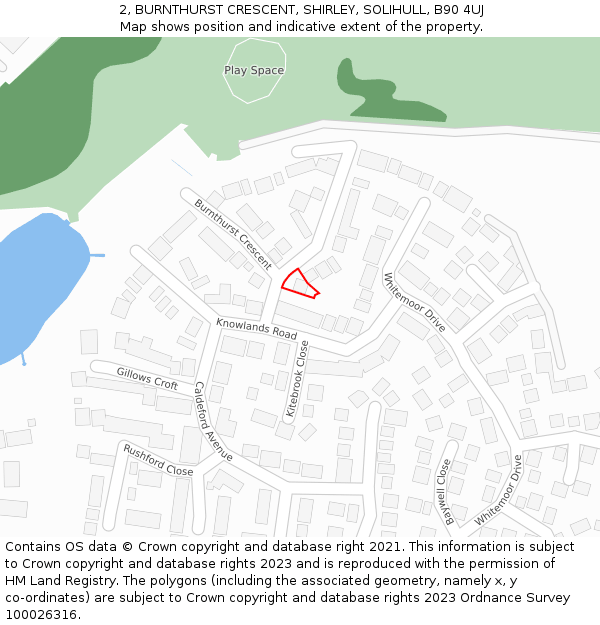 2, BURNTHURST CRESCENT, SHIRLEY, SOLIHULL, B90 4UJ: Location map and indicative extent of plot
