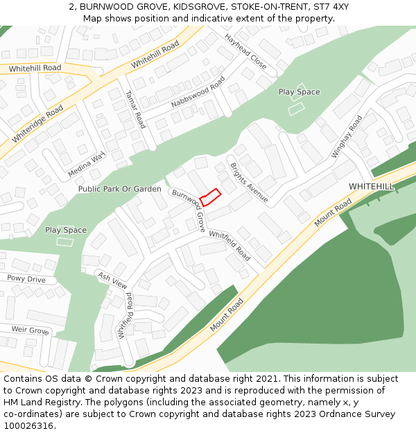 2, BURNWOOD GROVE, KIDSGROVE, STOKE-ON-TRENT, ST7 4XY: Location map and indicative extent of plot