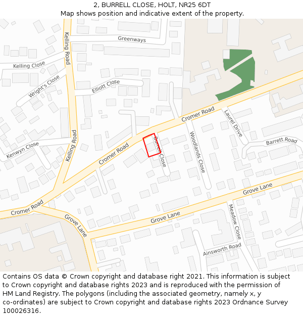 2, BURRELL CLOSE, HOLT, NR25 6DT: Location map and indicative extent of plot