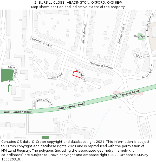 2, BURSILL CLOSE, HEADINGTON, OXFORD, OX3 8EW: Location map and indicative extent of plot