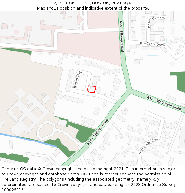 2, BURTON CLOSE, BOSTON, PE21 9QW: Location map and indicative extent of plot