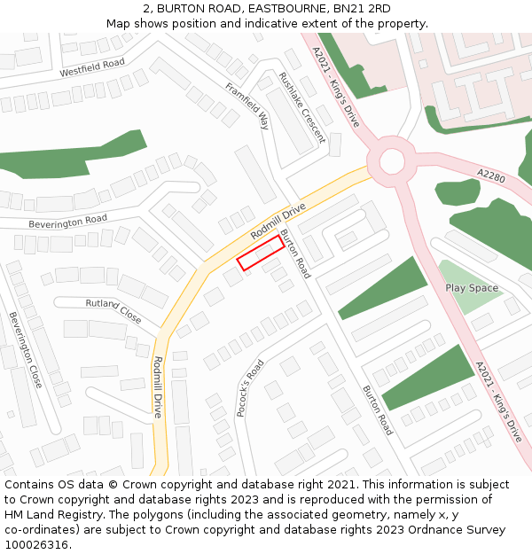 2, BURTON ROAD, EASTBOURNE, BN21 2RD: Location map and indicative extent of plot