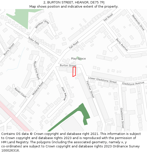 2, BURTON STREET, HEANOR, DE75 7PJ: Location map and indicative extent of plot