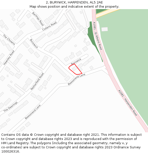 2, BURYWICK, HARPENDEN, AL5 2AE: Location map and indicative extent of plot