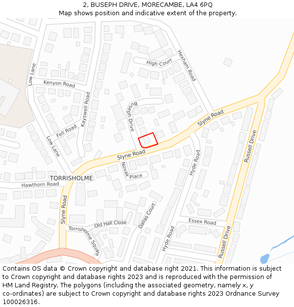 2, BUSEPH DRIVE, MORECAMBE, LA4 6PQ: Location map and indicative extent of plot