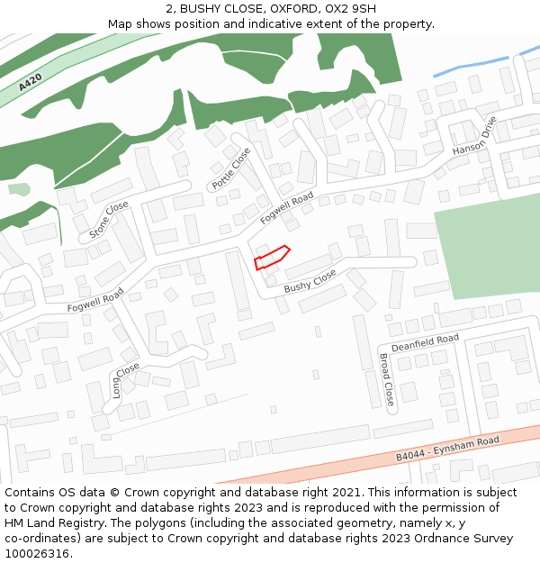 2, BUSHY CLOSE, OXFORD, OX2 9SH: Location map and indicative extent of plot