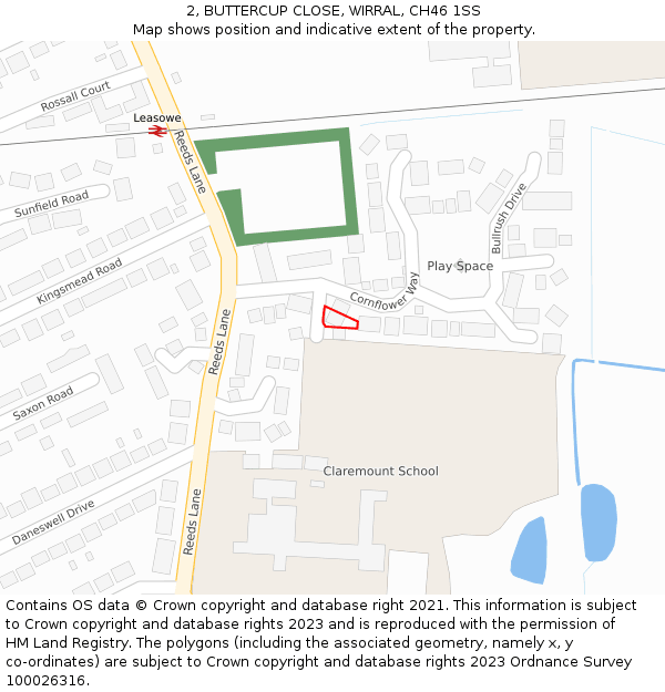 2, BUTTERCUP CLOSE, WIRRAL, CH46 1SS: Location map and indicative extent of plot