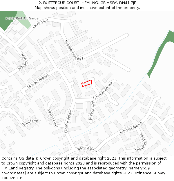 2, BUTTERCUP COURT, HEALING, GRIMSBY, DN41 7JF: Location map and indicative extent of plot