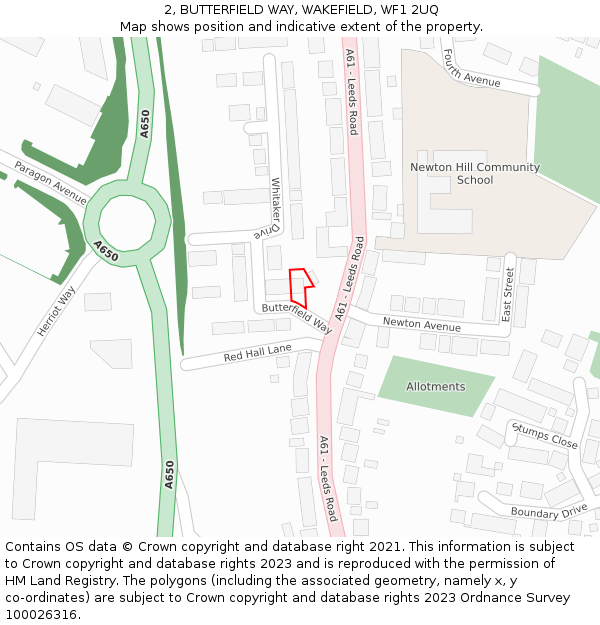 2, BUTTERFIELD WAY, WAKEFIELD, WF1 2UQ: Location map and indicative extent of plot