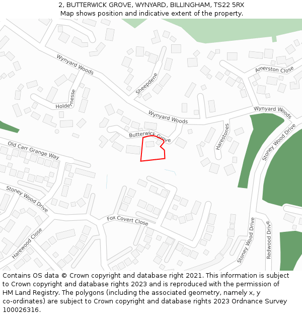 2, BUTTERWICK GROVE, WYNYARD, BILLINGHAM, TS22 5RX: Location map and indicative extent of plot