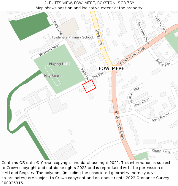 2, BUTTS VIEW, FOWLMERE, ROYSTON, SG8 7SY: Location map and indicative extent of plot