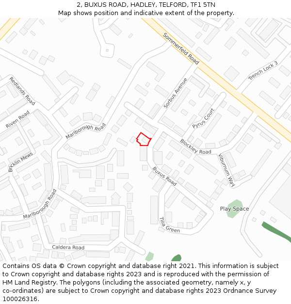 2, BUXUS ROAD, HADLEY, TELFORD, TF1 5TN: Location map and indicative extent of plot