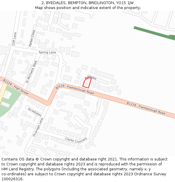 2, BYEDALES, BEMPTON, BRIDLINGTON, YO15 1JW: Location map and indicative extent of plot