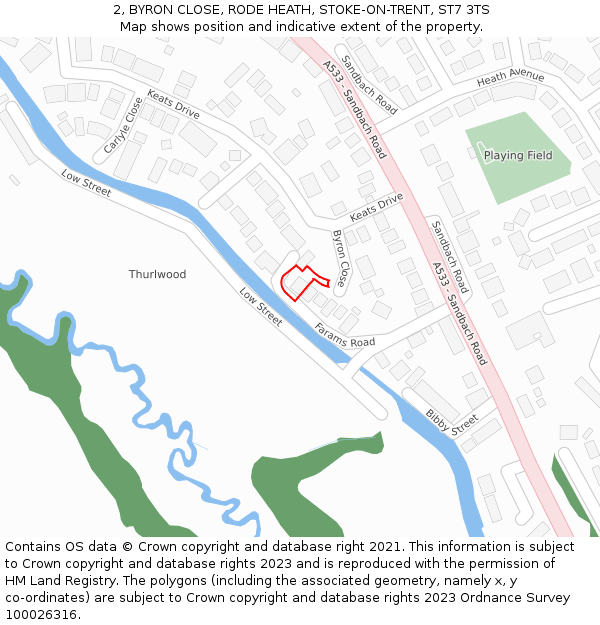 2, BYRON CLOSE, RODE HEATH, STOKE-ON-TRENT, ST7 3TS: Location map and indicative extent of plot