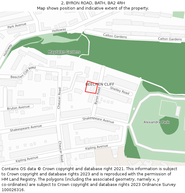 2, BYRON ROAD, BATH, BA2 4RH: Location map and indicative extent of plot