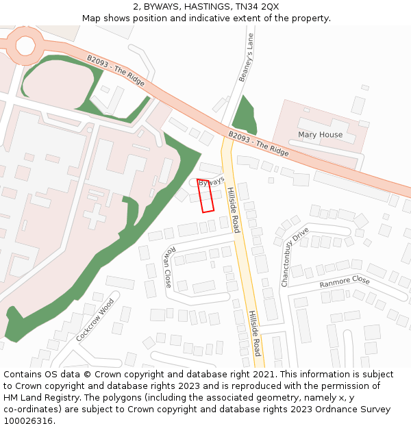 2, BYWAYS, HASTINGS, TN34 2QX: Location map and indicative extent of plot