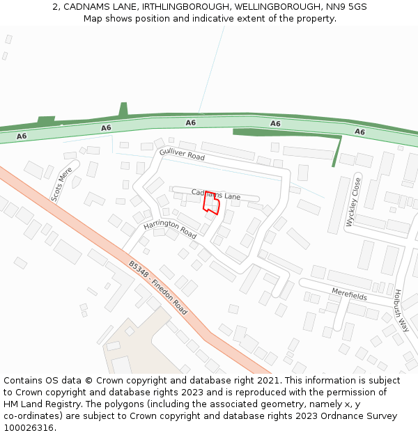 2, CADNAMS LANE, IRTHLINGBOROUGH, WELLINGBOROUGH, NN9 5GS: Location map and indicative extent of plot