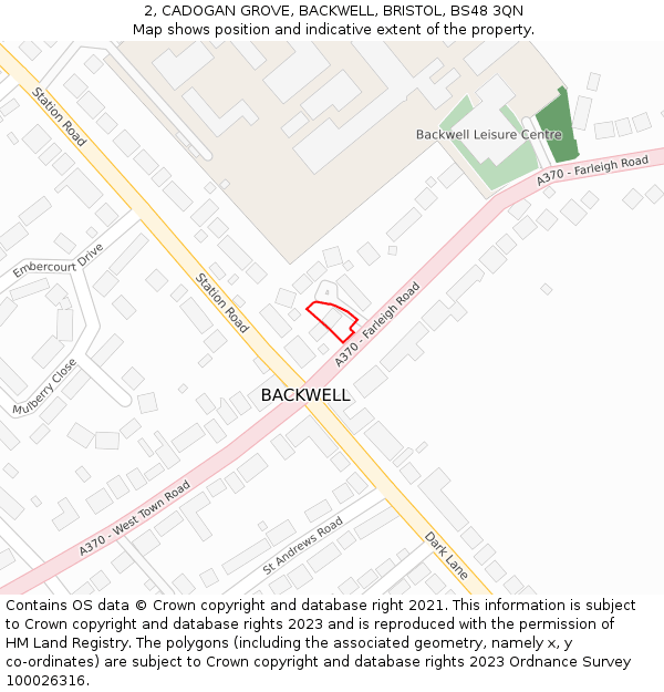 2, CADOGAN GROVE, BACKWELL, BRISTOL, BS48 3QN: Location map and indicative extent of plot