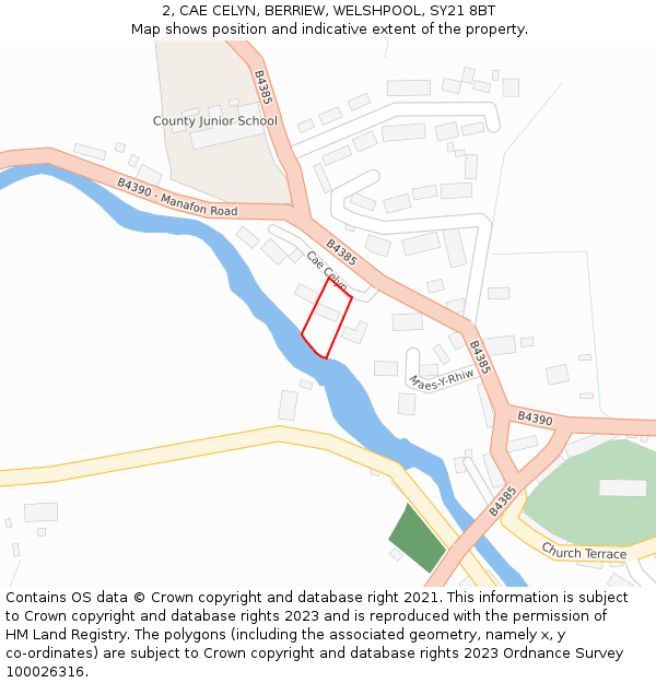2, CAE CELYN, BERRIEW, WELSHPOOL, SY21 8BT: Location map and indicative extent of plot