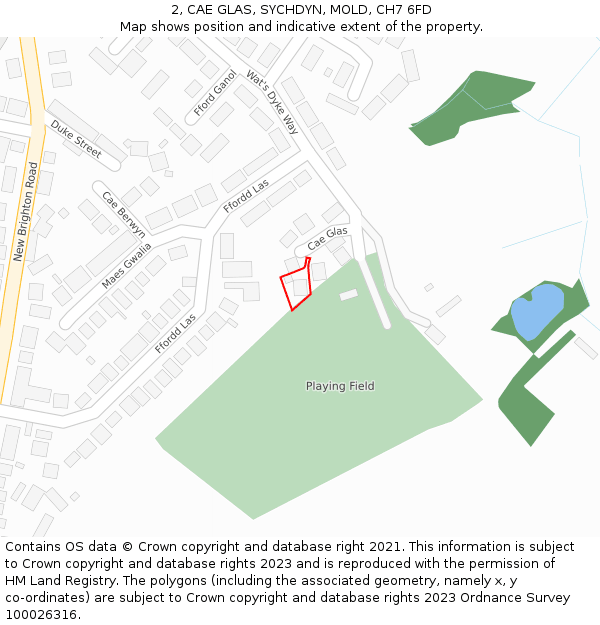 2, CAE GLAS, SYCHDYN, MOLD, CH7 6FD: Location map and indicative extent of plot