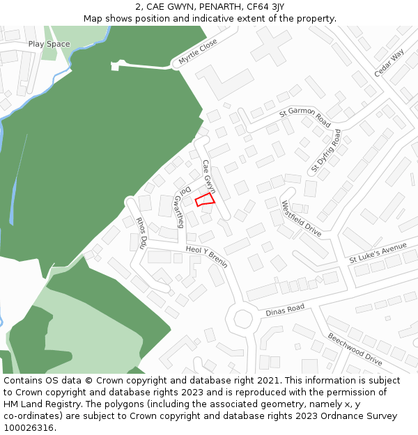 2, CAE GWYN, PENARTH, CF64 3JY: Location map and indicative extent of plot